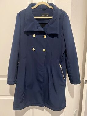 GUESS Navy Blue Blazer Jacket XXL Stretch Gold Zipper